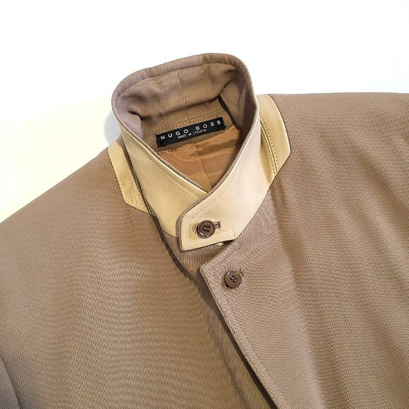 Hugo Boss Men’s Light Brown Wool Blazer Leather Trim Jacket Size 42L Burton - Picture 2 of 14